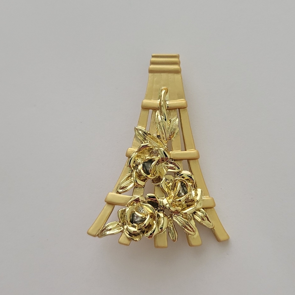 Vintage Signed Danecraft Garden Flower Lattice Trellis Pin Brooch Goldtone - Picture 2 of 8